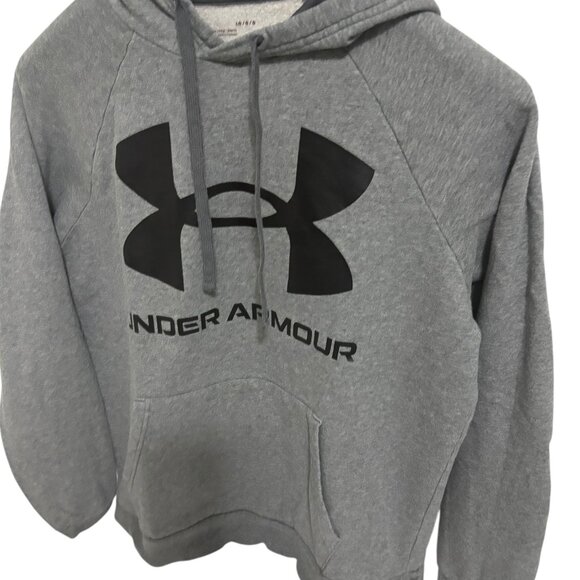 Under Armour Hooded Pullover Sweatshirt Size Large Loose Fit Gray Logo - Picture 2 of 6